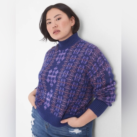 NWOT Lane Bryant Plus Size Classic Long-Sleeve Mock-Neck Jacquard Sweater 18/20 - Picture 2 of 7